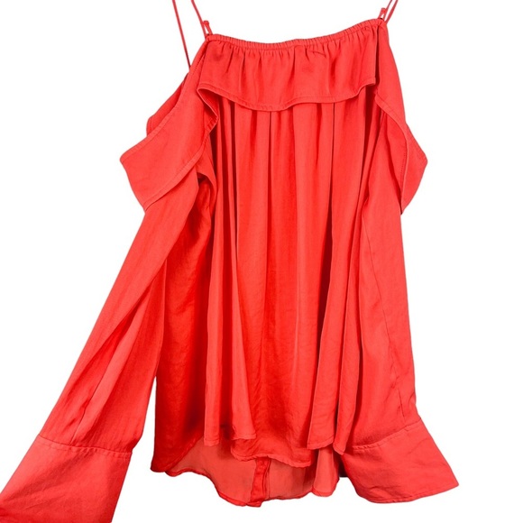 Free People Walk This Way Button Down Off Shoulder Cherry Pink Size XS Sheer - Picture 9 of 10